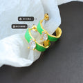Green Enamel Mini Hoop Earrings With Clear Teardrop Zircon view 2