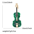 Green Enamel Violin Brooch Scrollwork Body Gold Tone Neck view 6