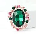 Oval Glass Center Brooch Pink Green Halo Red or Emerald view 4
