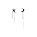 Silver Star Moon and Long Chain Asymmetrical Ear Clips view 5