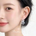 Silver Zircon Flower Cluster Light Blue Bow Drop Earrings view 2
