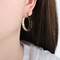 Gold Enamel Hoop Earrings Inner Rhinestone Line Five Colors view 10