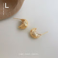 Gold Textured Teardrop Crescent Stud Earrings Post Backs view 3