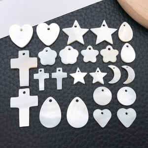 Natural Shell Heart, Star, and Cross Charms, Single-Hole Flat Pendants
