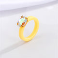Pastel Resin Band Rings with Oval Crystal Settings in Five Colors view 7