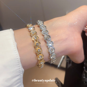 Gold Oval Rhinestone Stretch Bracelet Geometric Crystal Band