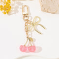 Glitter Resin Cherry Keychain with Gold-Tone Bow and Lobster Clasp view 2