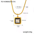Gold Square Pendant Snake Chain Necklace Black Shell Malachite view 6