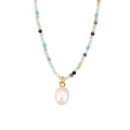 Natural Stone Bead Necklace With Freshwater Pearl Pendant view 5