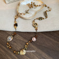 Gold Brown Ceramic Crystal Bead Butterfly Flower Necklace view 1