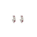 Silver Tone Irregular C Hoop Pink Accent Stud Earrings view 5