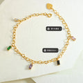 Gold Heart Link Bracelet Multicolor Baguette Zircon Charms view 2
