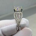 Round White Stone Statement Ring with Scalloped Side Clusters view 4