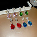 Colorful Teardrop Crystal Flower Drop Earrings Fashion Jewelry for Women view 3
