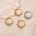 Wavy Four Zircon Stainless Steel Rings Gold Steel Sizes 6-8 view 4