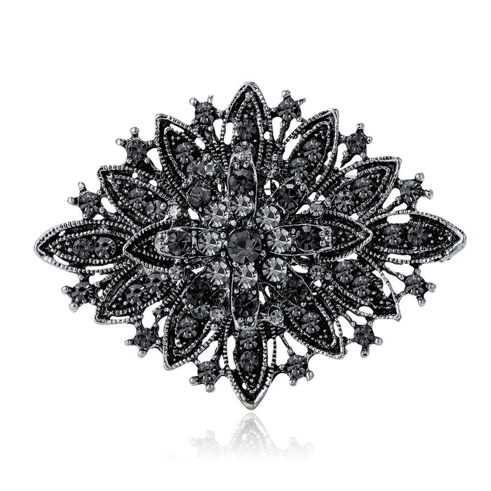 Oval Crystal Floral Brooch in Six Color Variants for Jackets and Scarves