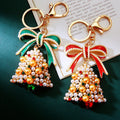Pearl Christmas Tree Keychains With Red or Green Enamel Bows view 1