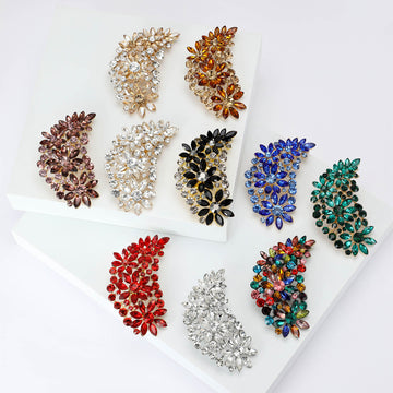 Rhinestone Floral Leaf Cluster Brooch Ten Colorways