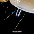 Silver Tone Teardrop Chain Long Threader Drop Earrings view 2