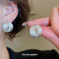 Brushed Metal Crystal Stripe Stud Earrings in Two Tones view 4