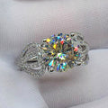 Round White Stone Statement Ring with Scalloped Side Clusters view 3