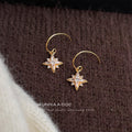 Gold-Tone CZ Starburst Star Drop Curved Hook Earrings view 1