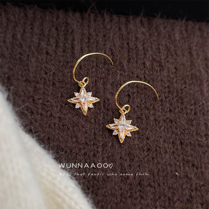 Gold-Tone Curved Post Clear Crystal Star Drop Earrings