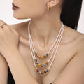 White Pearl Necklace Multicolor Natural Stone Gold Spacers view 2