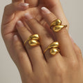 Gold Open Dual Teardrop Adjustable Stainless Steel Ring Size 7 view 4