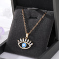 Gold Tone Crystal Lash Enamel Evil Eye Pendant Necklaces in Five Colors view 4