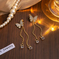 Gold Butterfly Double Chain Clear Look Long Stud Earrings view 6