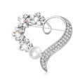Crystal Heart Brooch With Pearl Drop In Two Tones With Polished Metal Detail view 2