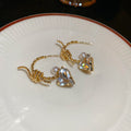 Gold Tone Heart And Pearl C Curve Stud Earrings Statement Pair view 6