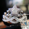 White Gold Tone Star Crown Pave Cocktail Ring Sizes 6-10 view 5
