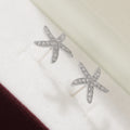 Silver Pavé CZ Starfish Stud Earrings Clear Full Cover view 4