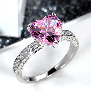 Heart-Shaped Solitaire Pave Ring In Seven Stone Colors