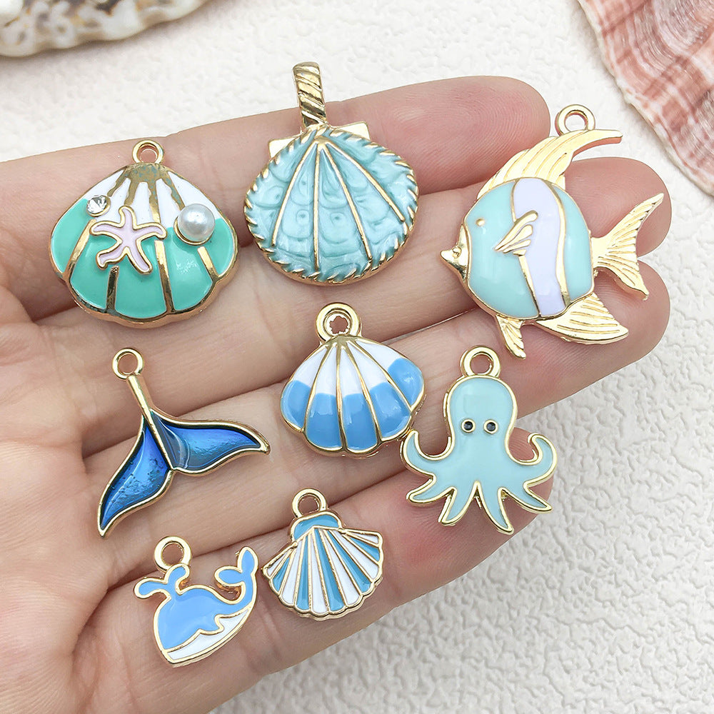 Lake Blue Enamel Zinc Alloy Starfish Ocean Octopus Fish Charm Pendant for DIY Bracelet Earrings