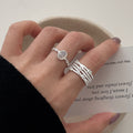 Silver Multi Band Ribbed Crystal Open Stack Ring Style view 4