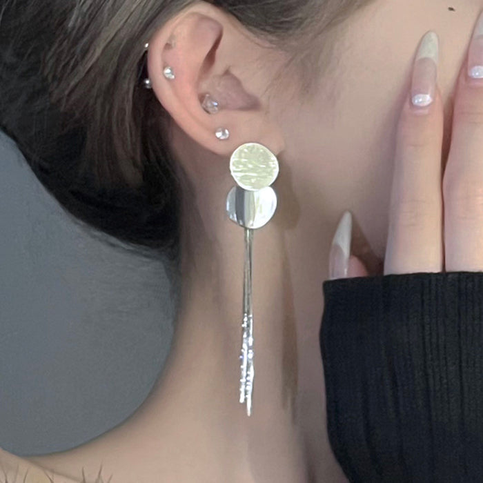 Hammered Disc Chain Tassel Stud Earrings For Women