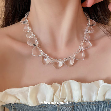 Clear Acrylic Heart Bead Necklace Transparent Choker