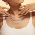 Steel Triple Layer Sparkle Curb Snake Chain Necklace view 3