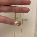 Round Pearl Pendant Necklace With Clear Crystal Accent view 2