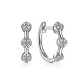 Silver Tone Hoop Earrings With Three Round Clear Stone Stations view 2