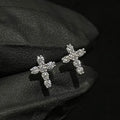Clear Stone Cross Stud Earrings In Gold And Silver Tones view 1