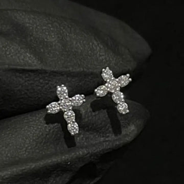 Clear Stone Cross Stud Earrings In Gold And Silver Tones