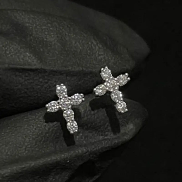 Clear Stone Cross Stud Earrings In Gold And Silver Tones