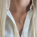 Floral Center Clear Stone Cross Pendant Necklace In Gold Tone view 3