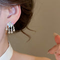 Iridescent Flower Crystal Fringe Stud Earrings Statement Jewelry view 3