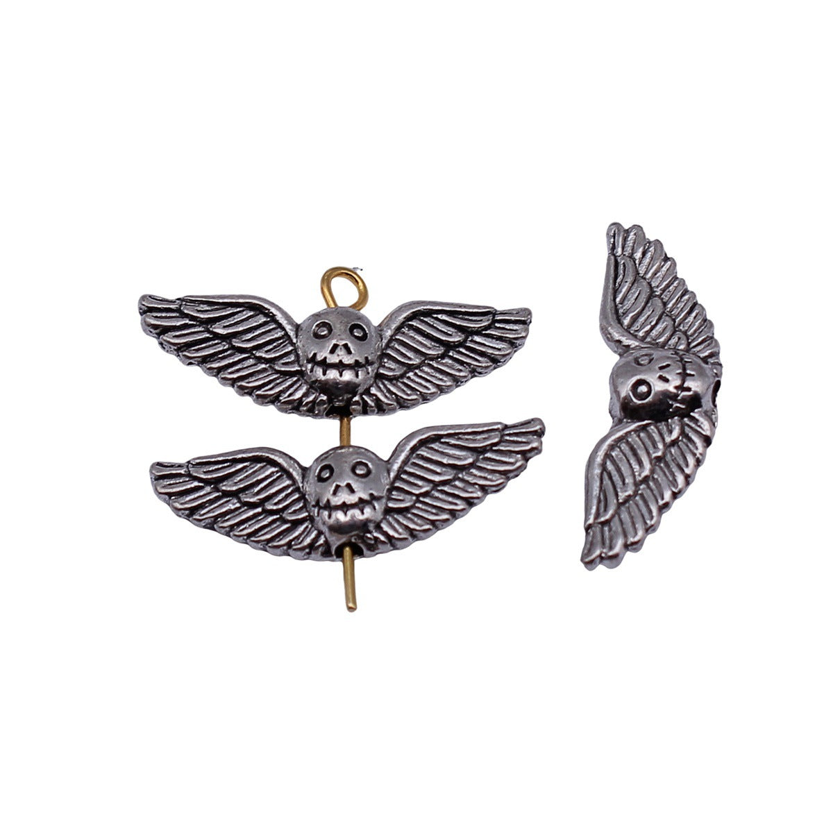 25x8.2mm 1.6g Antique Silver Zinc Alloy Skull Wing Loose Metal Double Sided Beads for Bracelet Necklace DIY Jewelry