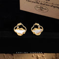 Gold Tone Landscape Shell Inlay Open Round Stud Earrings view 4